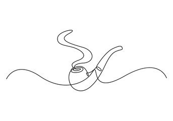 Smoking pipe continuous single line drawing vector illustration