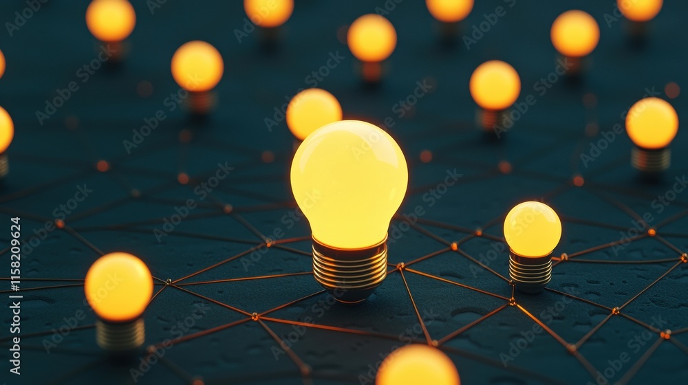 Poster interconnected light bulbs symbolizing global communication network