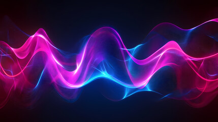 Abstract Energy Flow: A mesmerizing symphony of vibrant pink and blue light waves dances across a deep, textured background. The fluid.
