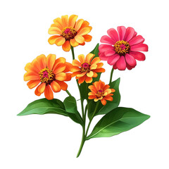 Beautiful Zinnia flower Clipart- isolated on a white background- Zinnia flower .