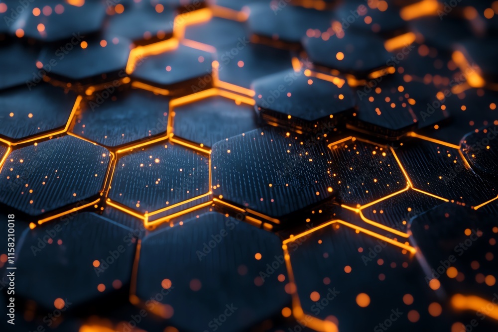 Aufkleber A close-up of glowing hexagonal patterns with particles, showcasing a futuristic design.