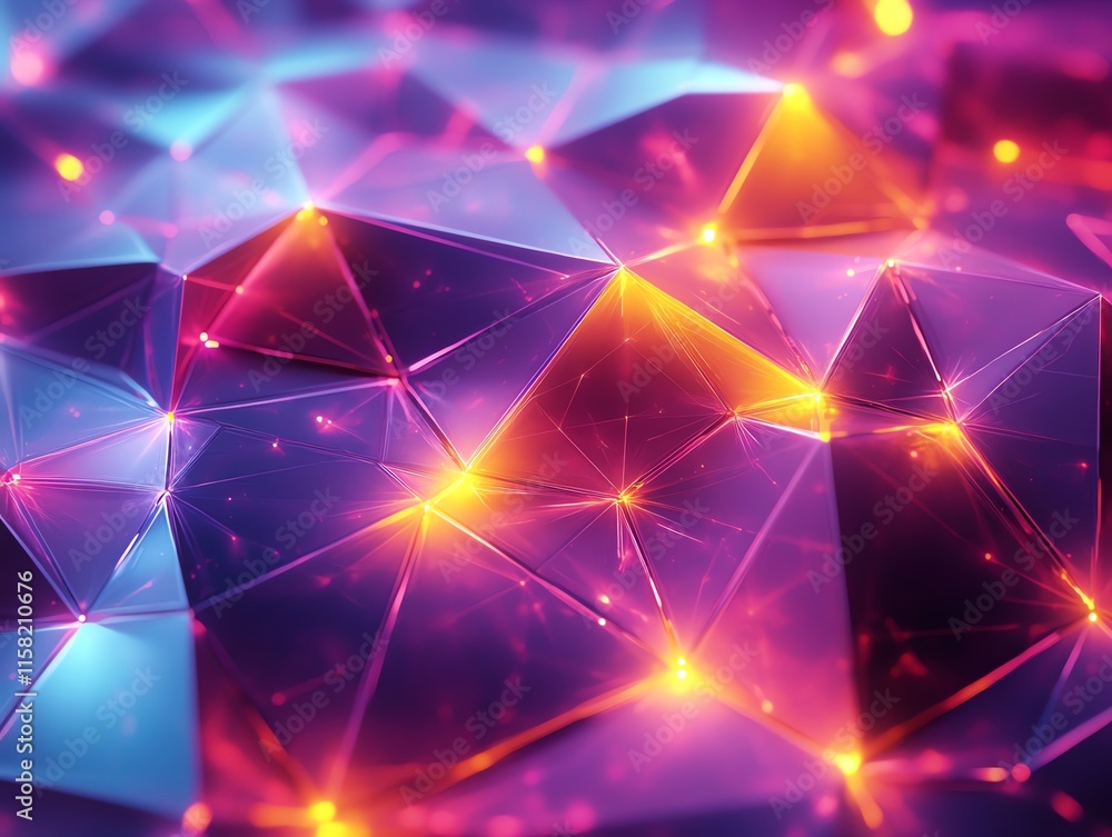 Poster abstract geometric design with vibrant colors and glowing effects.