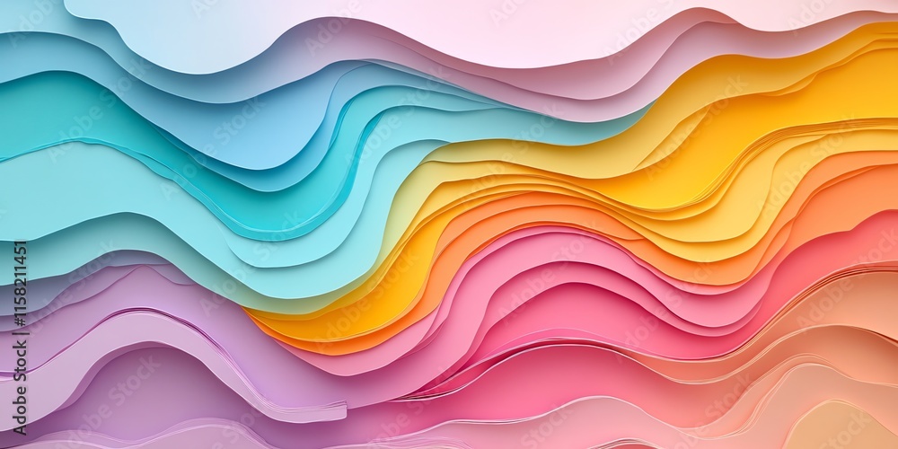Poster Abstract layered design with waves of colors creating a dynamic visual effect.