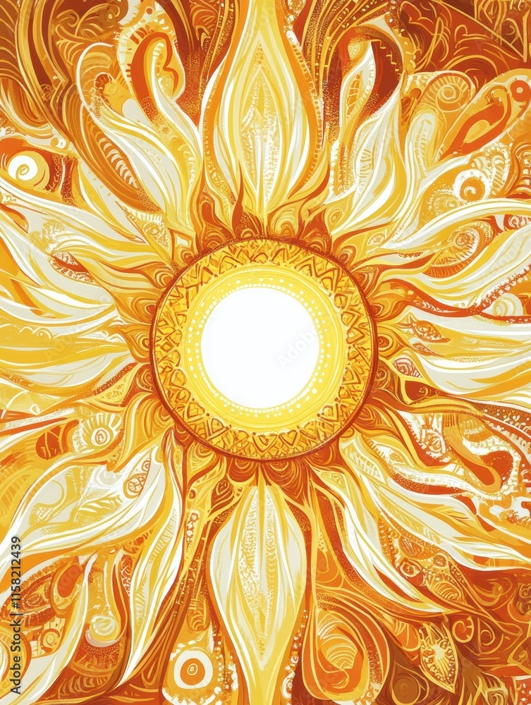 Poster Bright sun doodle with playful pancake like rays radiating warmth and joy in a cheerful design. Generative AI