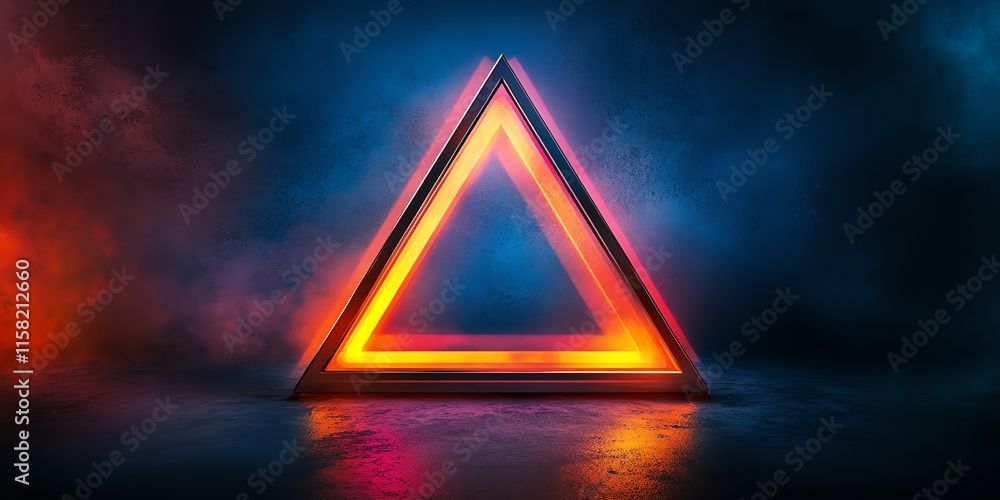 Poster a glowing triangular shape surrounded by colorful mist and light effects.