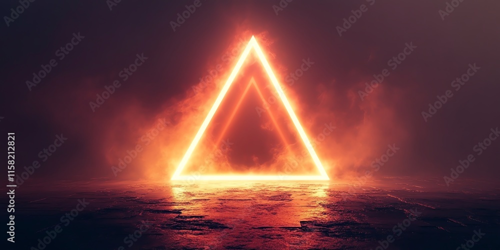 Poster a glowing triangular shape in a misty environment, creating a mystical atmosphere.
