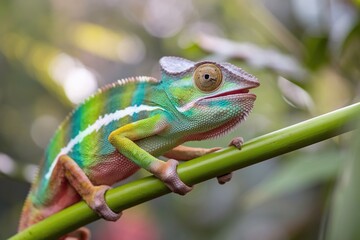 Obraz premium Vibrant Panther Chameleon on Branch Wallpaper