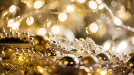 Brick stone ring with pearls on table