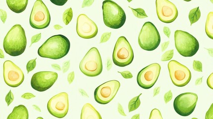 Colorful Avocado Pattern on a Light Green Background for Creative Projects