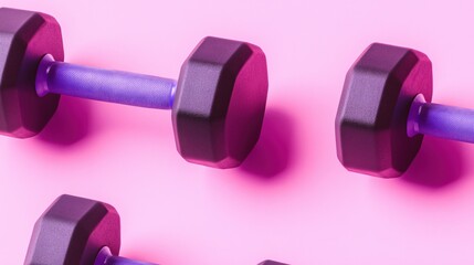 Colorful Dumbbells on Pink Background for Fitness and Workout Theme
