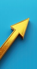 Golden Stock Market Arrow, Banking Finance Graph Assets, Financial Gain and Success with Blue Business Background for Corporate Use