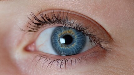 Close-Up View of Beautiful Blue Eye with Detailed Iris and Long Lashes