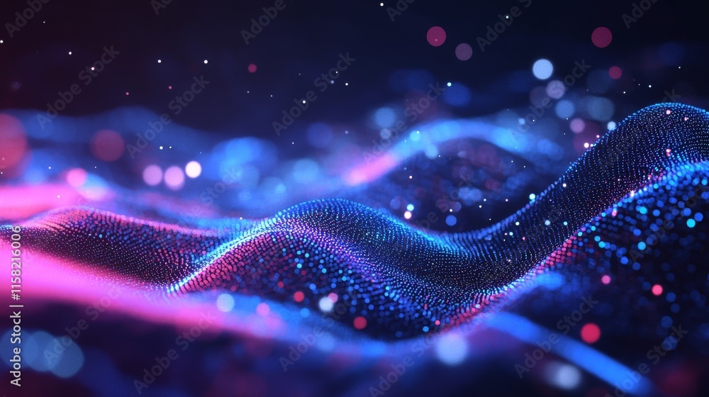 Aufkleber abstract digital wave with glowing particles.