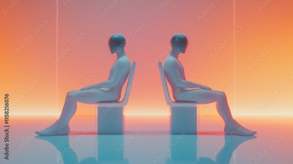 Poster abstract figures representing introspection and solitude.