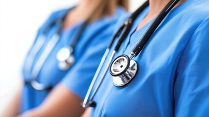 Healthcare Professionals with Stethoscopes on White Background