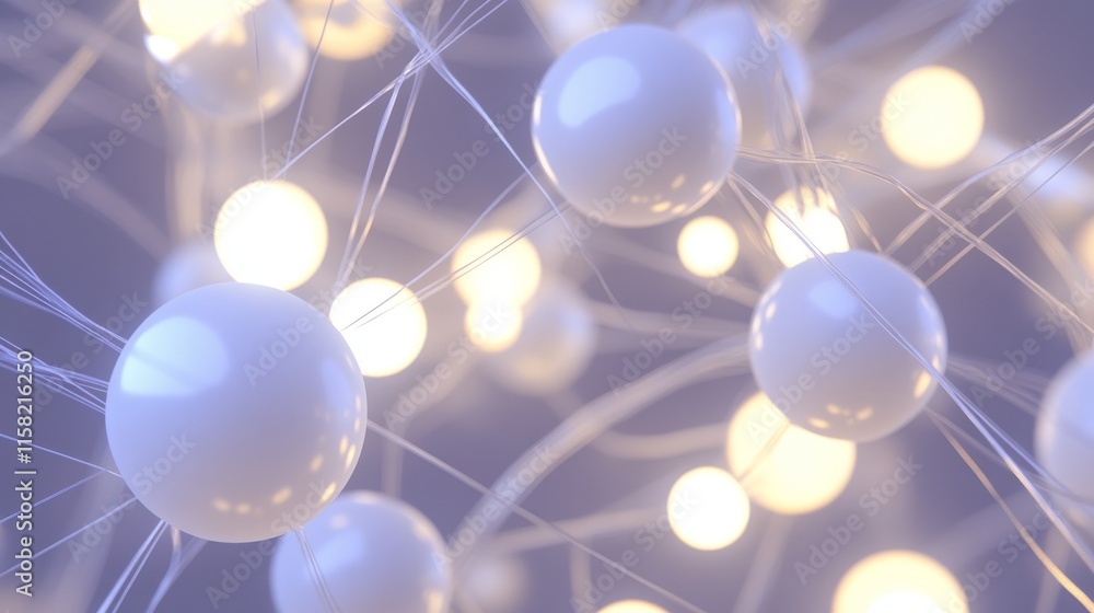 Poster abstract molecular structure with glowing spheres.
