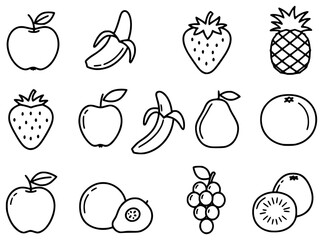 Vector fruits outline icons