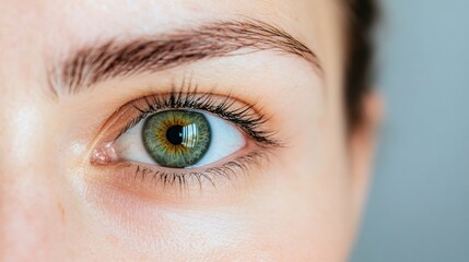 Close-Up of a Beautiful Green Eye with Natural Eye Lashes and Skin Texture