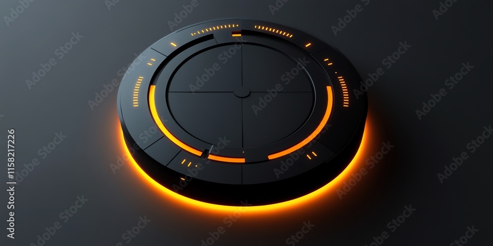 Poster A sleek, circular device with an illuminated edge, possibly for control or interface purposes.