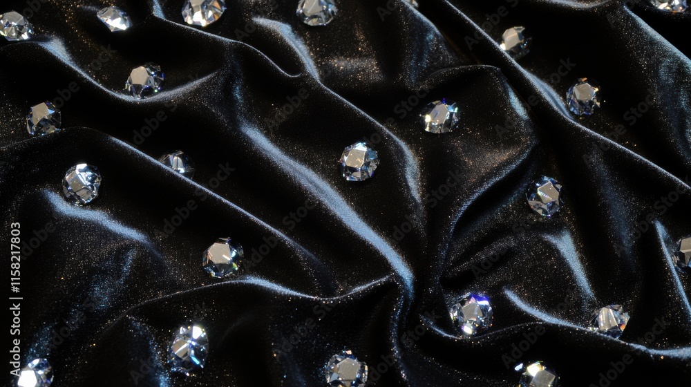 Poster sparkling diamonds on black fabric create an elegant backdrop for luxury designs. generative ai