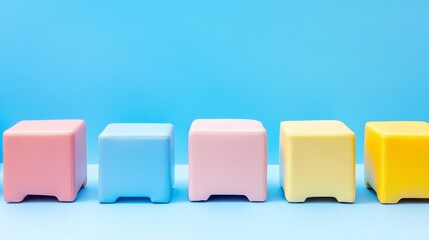 Colorful geometric cubes on a blue background.