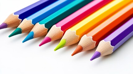 Colorful pencils arranged in a vibrant line.