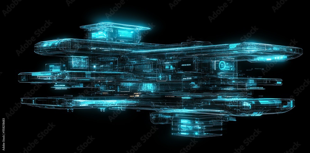 Aufkleber a futuristic, translucent spaceship design with glowing elements, showcasing advanced technology.