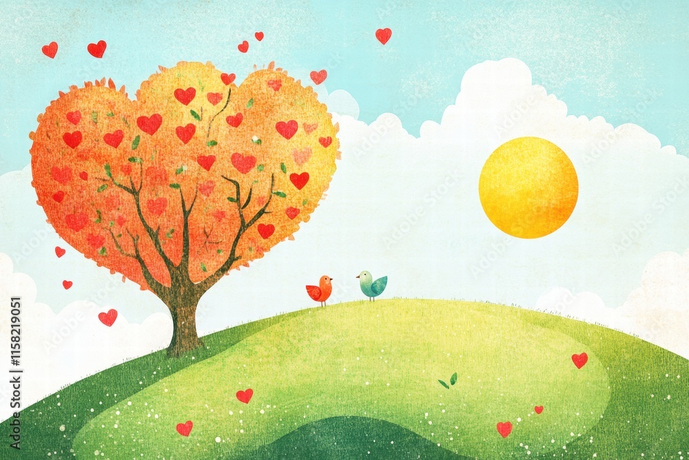 Aufkleber whimsical valentines day design featuring a heart shaped tree with love hearts and cheerful birds on