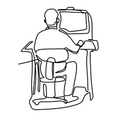 Secretary On Computer Office Graphic Design Line Art Vector Decoration