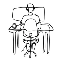 Secretary On Computer Office Graphic Design Line Art Vector Decoration
