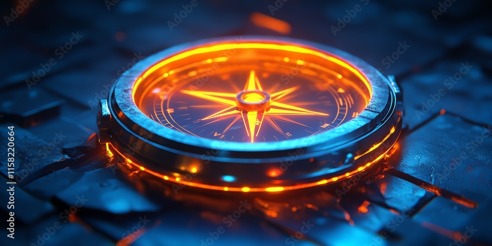 Poster A glowing compass on a textured surface, symbolizing navigation and exploration.