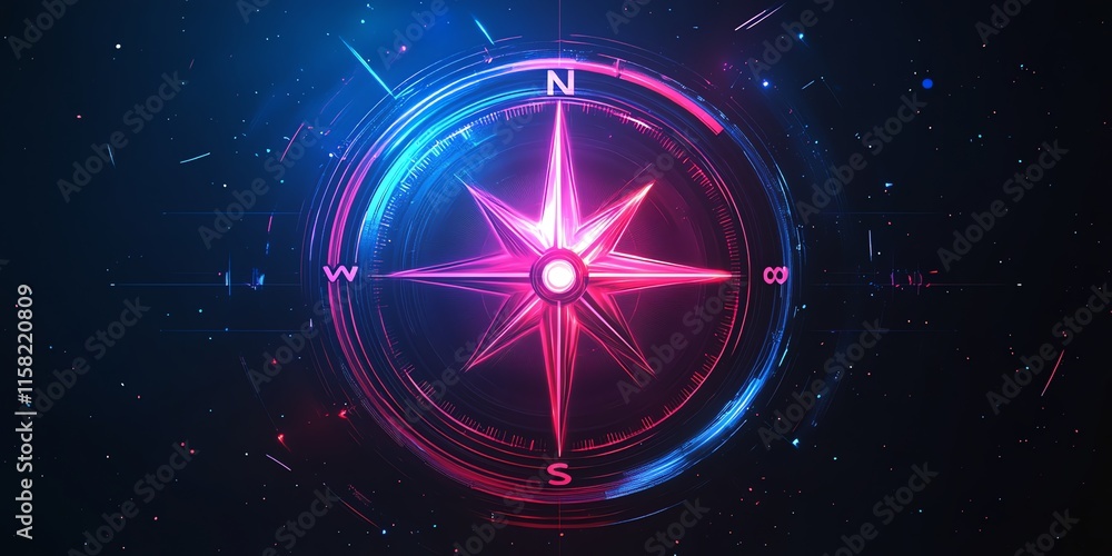 Poster A vibrant compass design with a cosmic background, symbolizing navigation and exploration.