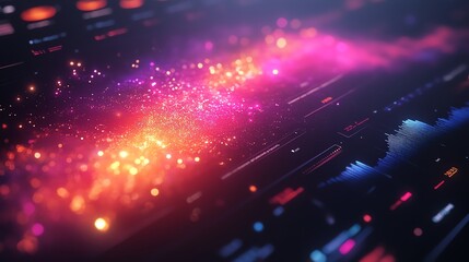 Obraz premium A vibrant digital visualization of sound waves and cosmic elements.
