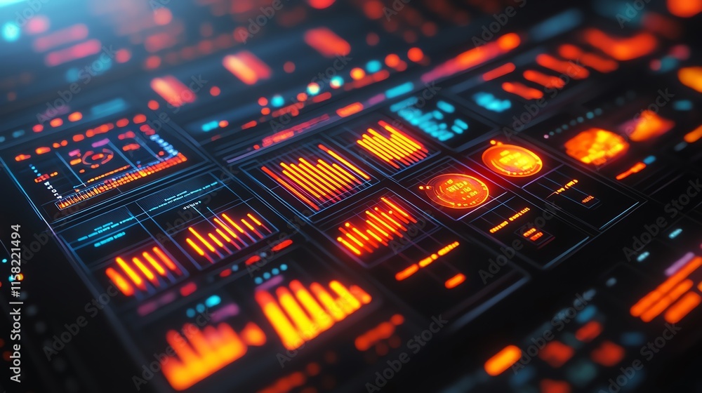 Aufkleber A futuristic data dashboard displaying vibrant graphs and analytics.