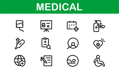 Premium Medical Icons. Perfect Vector Designs for Healthcare, Hospitals, Medicine, and Health Apps in Outline and Flat Styles.