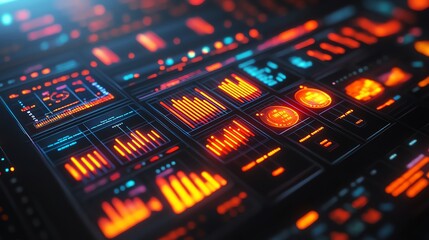 A futuristic data dashboard displaying vibrant graphs and analytics.