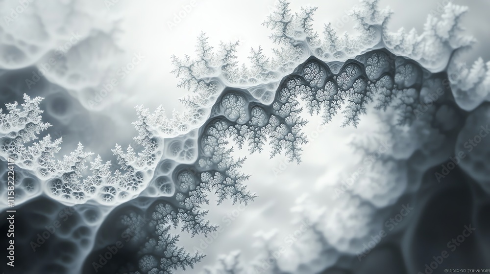 Poster abstract fractal design showcasing intricate, organic patterns in a monochromatic palette.