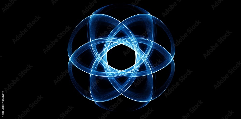 Poster abstract blue design with overlapping circular patterns on a black background.