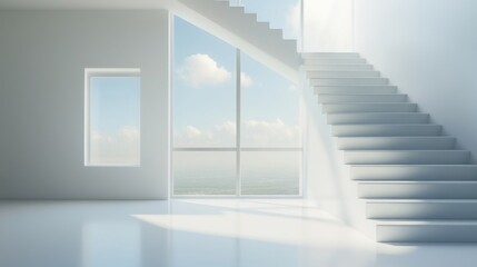 Obraz premium Modern interior with elegant stairway and light.