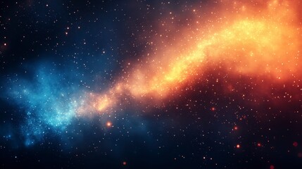 Cosmic nebula with blue and orange hues, stars, and gas clouds.