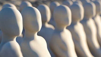 Fototapeta premium Row of blank mannequin figures in sunlight.