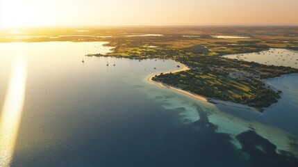 Fototapeta premium Serene aerial view of a coastal landscape.