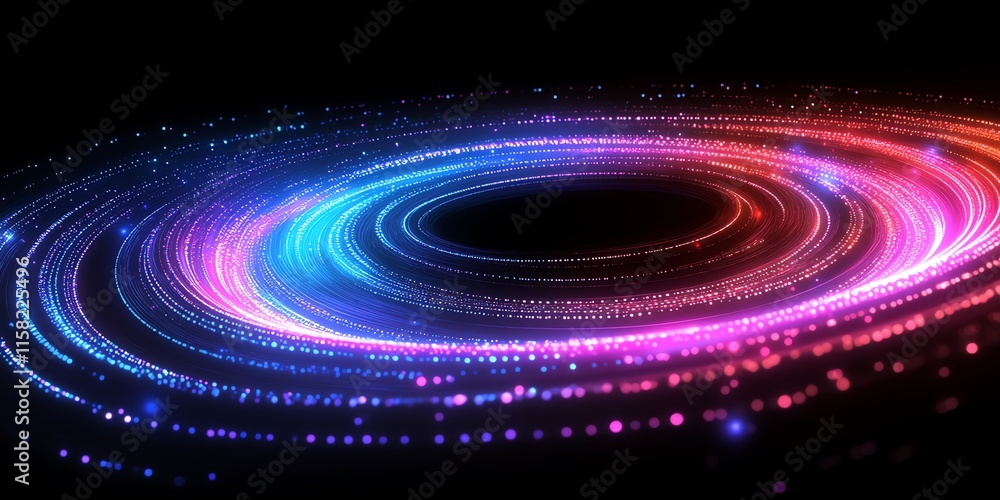 Poster a vibrant, swirling abstract design with colorful particles and light effects.