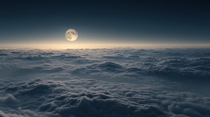 A serene moonlit scene above soft, fluffy clouds, evoking tranquility and wonder.