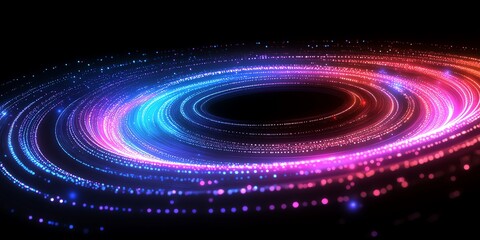 A vibrant, swirling abstract design with colorful particles and light effects.