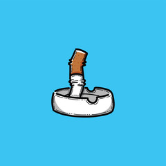 An artistic depiction of a cigarette butt crushed in an ashtray, symbolizing smoking and addiction themes, with a clean blue background that adds freshness and contrast to the composition.