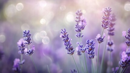 Naklejka premium Romantic Lavender Flowers with Soft Bokeh and Pastel Tones