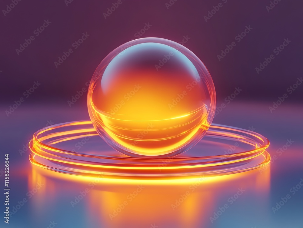 Aufkleber A glowing sphere resting on luminous rings, creating a futuristic and abstract visual effect.