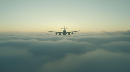 A plane flying above the clouds during sunset, symbolizing travel and exploration.