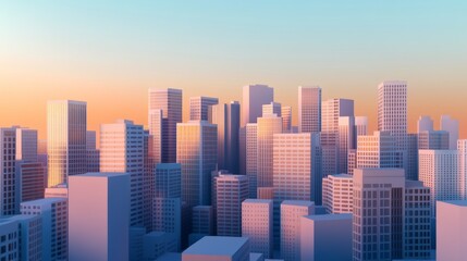 Fototapeta premium Sunset over a modern city skyline.